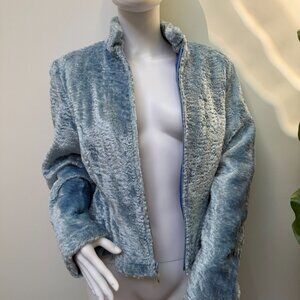 Tsunami Faux Fur Light Blue Zip Crop Jacket M